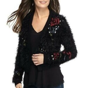 Free People 'Treat Yourself' Black Fuzzy Cardigan